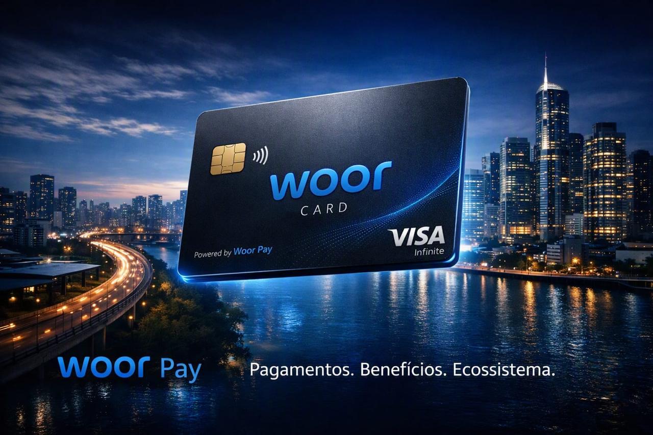 Arte conceitual do WOOR Card sobre uma paisagem urbana noturna
